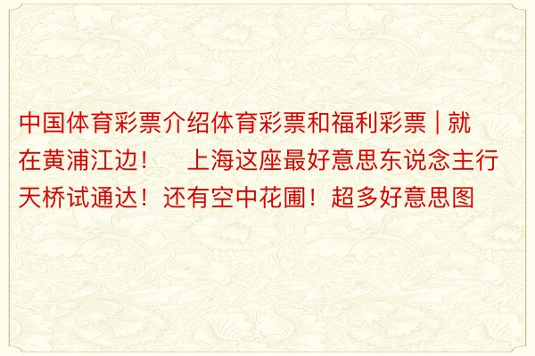 中国体育彩票介绍体育彩票和福利彩票 | 就在黄浦江边！​上海这座最好意思东说念主行天桥试通达！还有空中花圃！超多好意思图