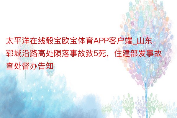 太平洋在线骰宝欧宝体育APP客户端_山东郓城沿路高处陨落事故致5死，住建部发事故查处督办告知